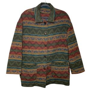 Vintage 80s Southwestern Jacket Earthy Toned Sz M Oversized Woven Wool Blend